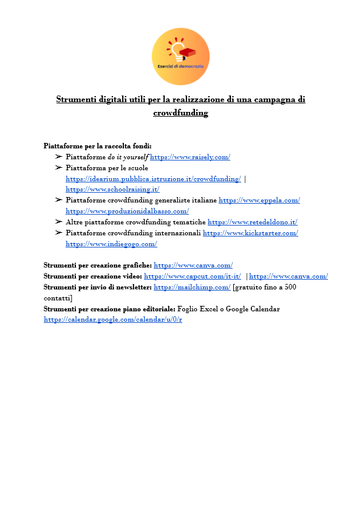 Strumenti utili per la realizzazione di una campagna di crowdfunding